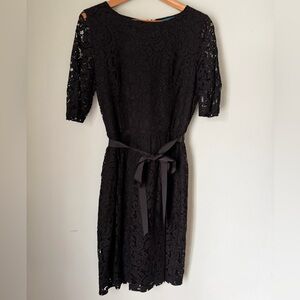 Pim + Larkin Black Lace Fit & Flare Dress Tie Waist Anthropologie Style M